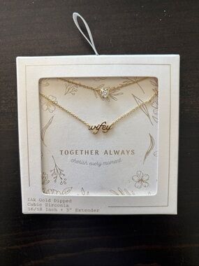 Gold 'Wifey' Script Layered Necklace with Heart CZ Accent
